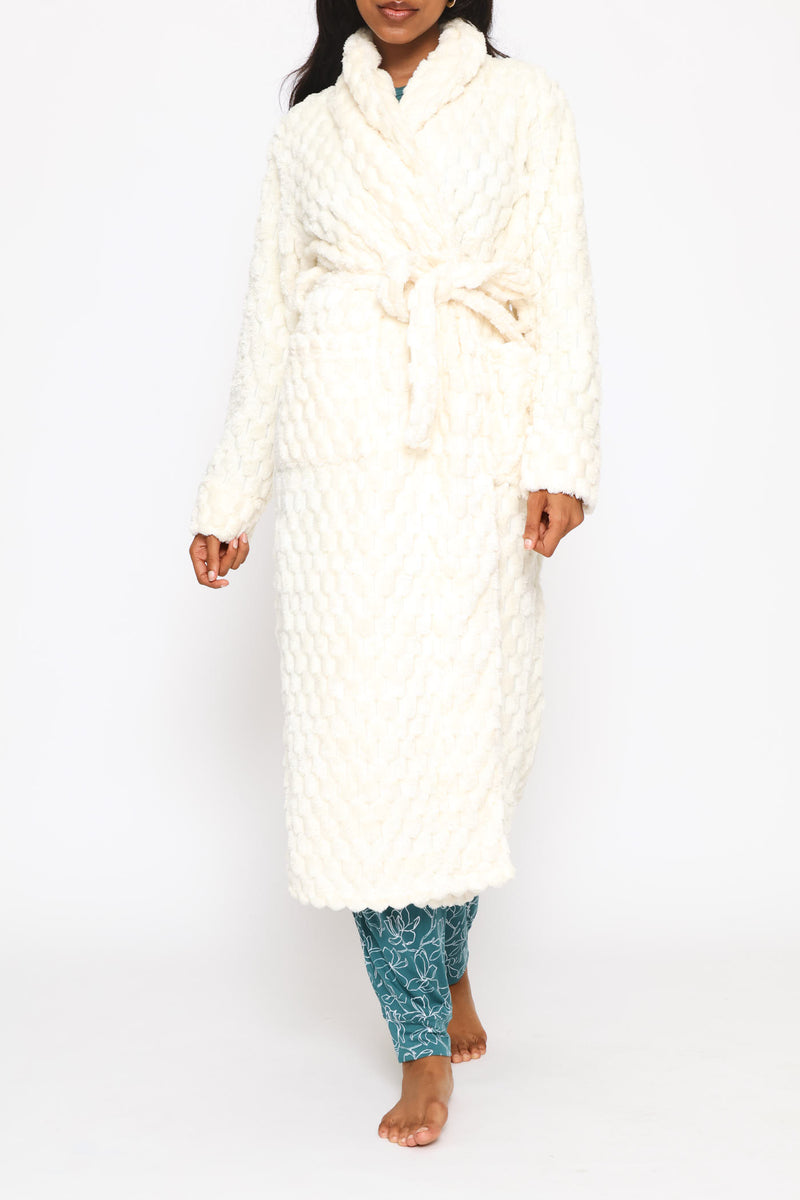 Chunky Waffle Wrap Gown - Cream