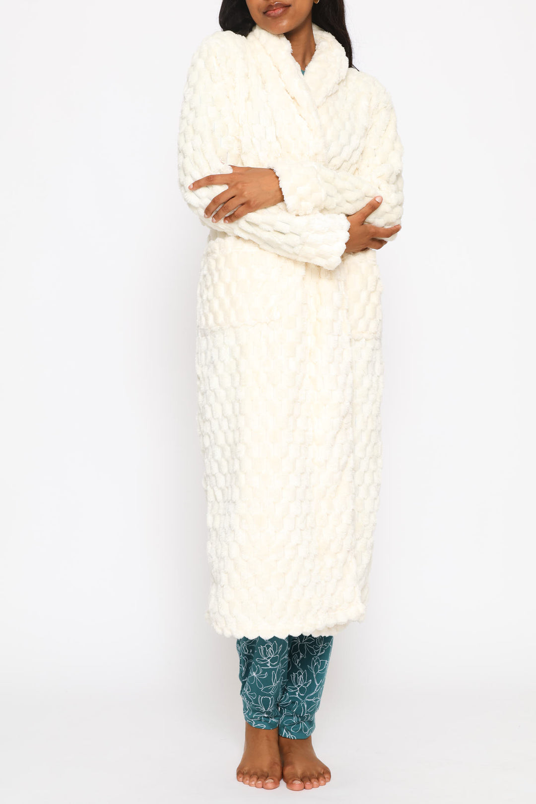 Chunky Waffle Wrap Gown - Cream