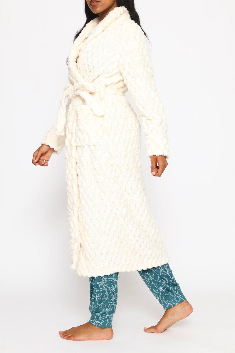 Chunky Waffle Wrap Gown - Cream