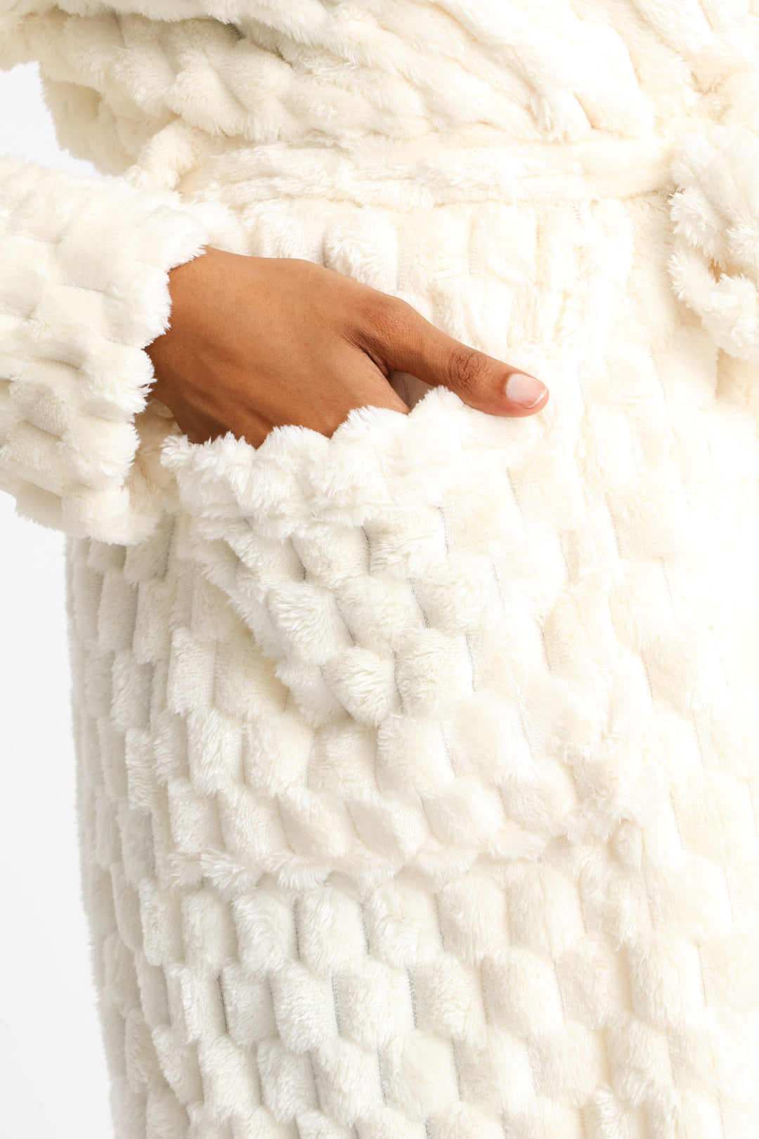 Chunky Waffle Wrap Gown - Cream