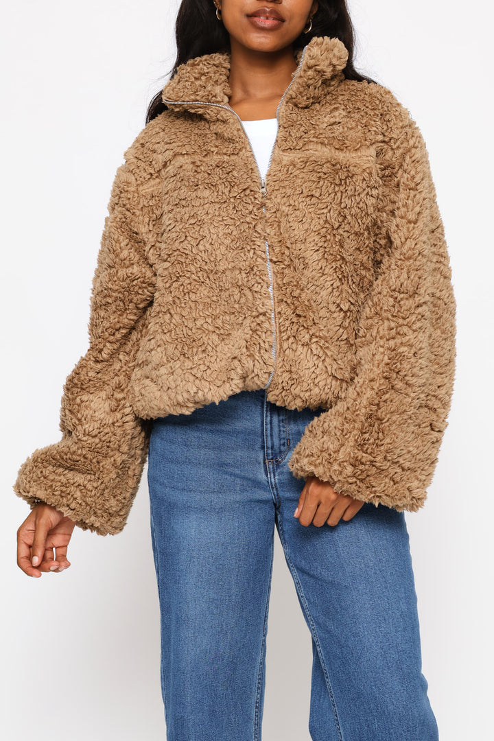 Zip Through Jacket - Dark Beige
