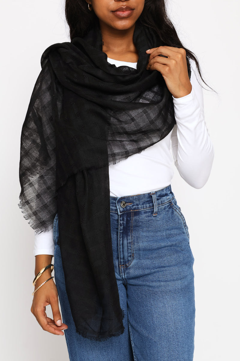 Jaquard Light Weight Scarf - Black