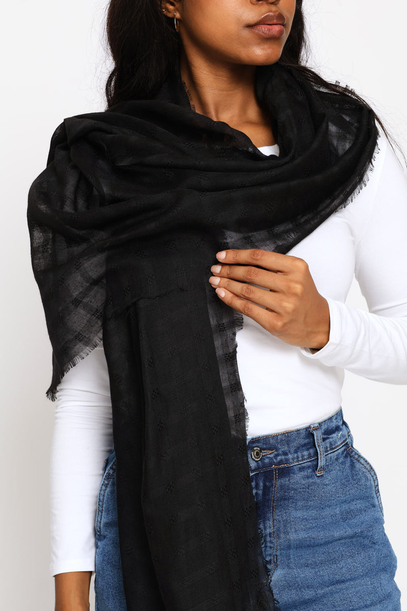 Jaquard Light Weight Scarf - Black