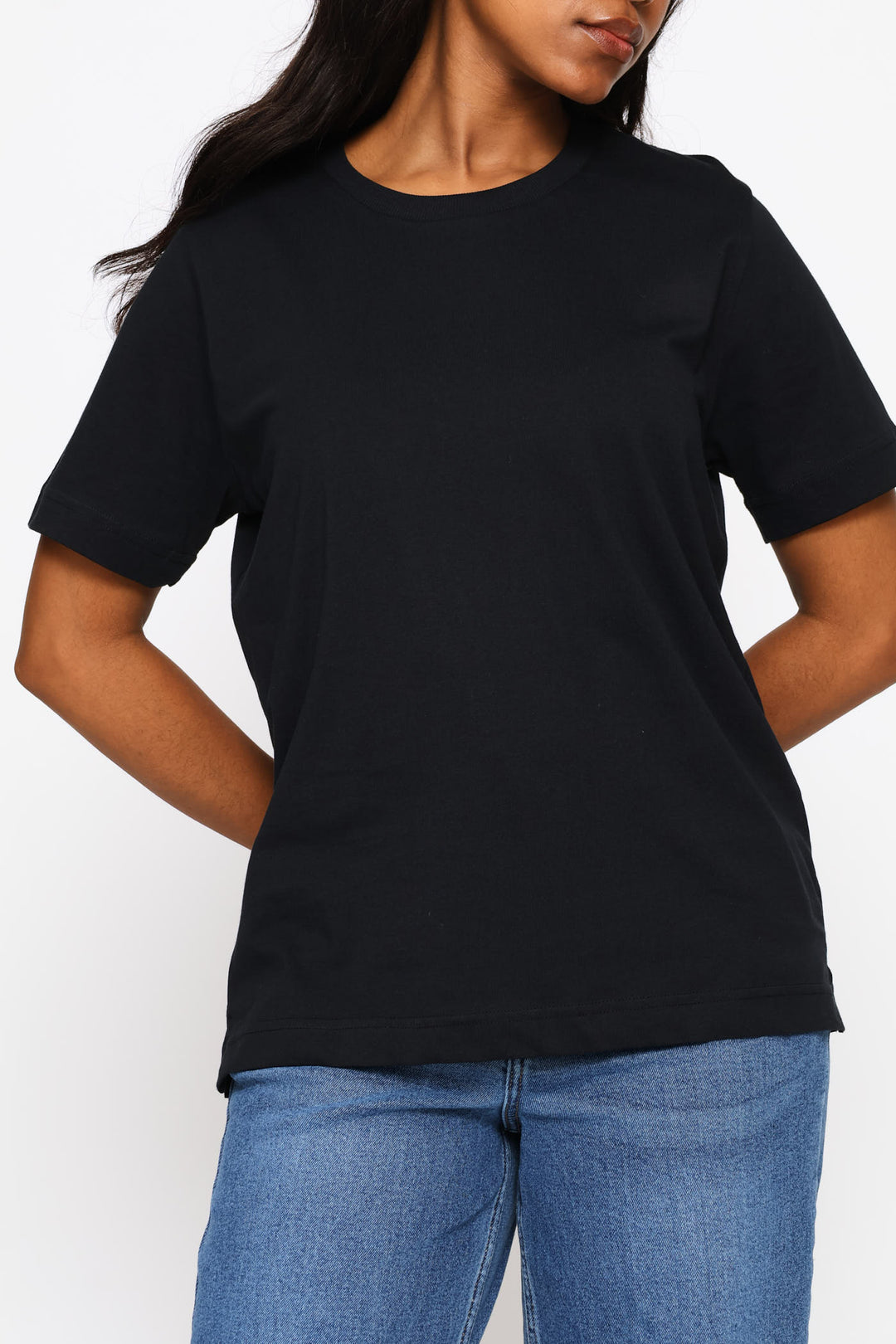 Rib Neck Boxy Tee - Black