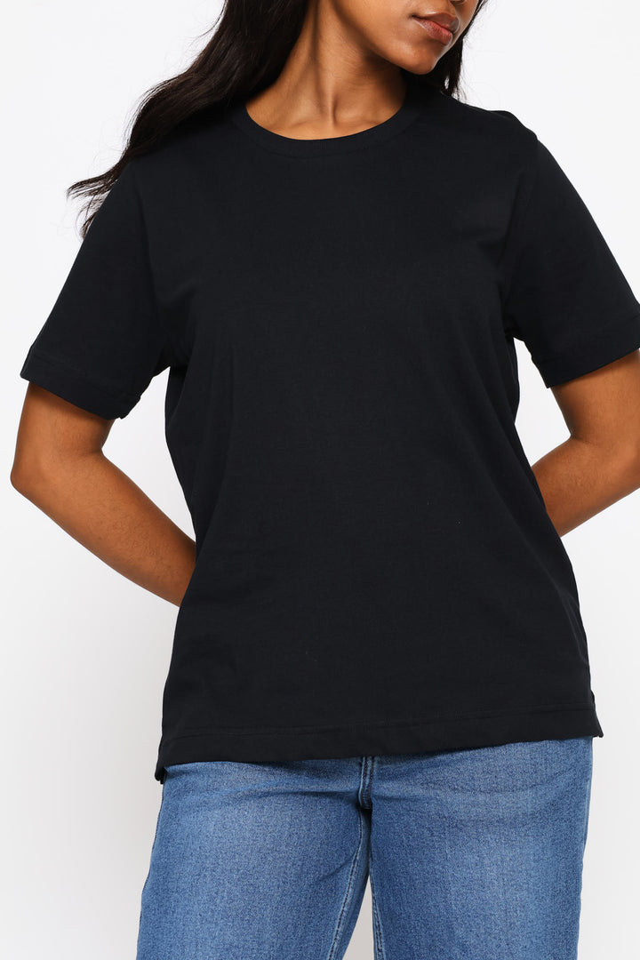 Rib Neck Boxy Tee - Black