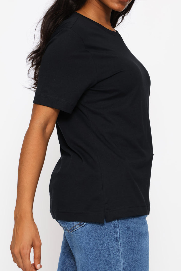 Rib Neck Boxy Tee - Black