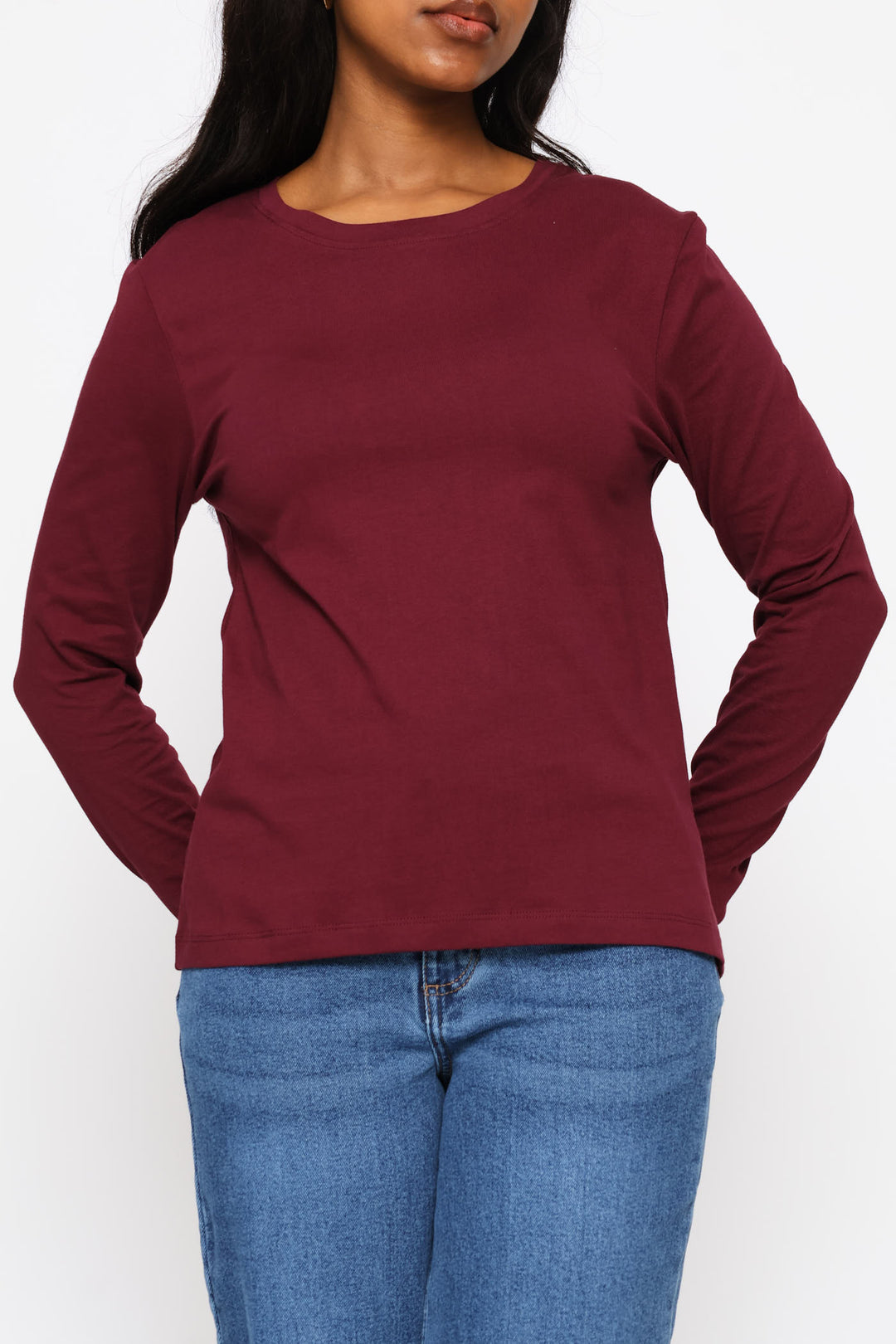 Long Sleeve Cotton Crew Tee - Plum