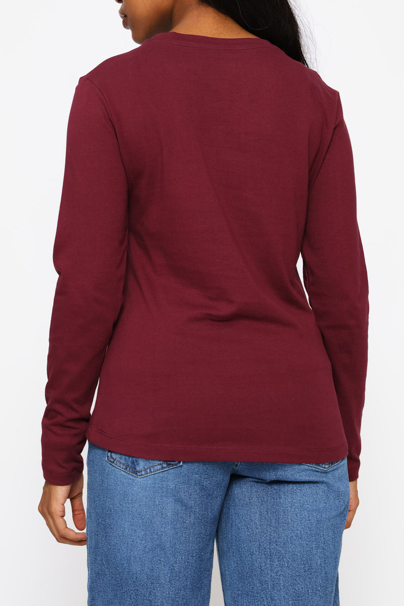Long Sleeve Cotton Crew Tee - Plum
