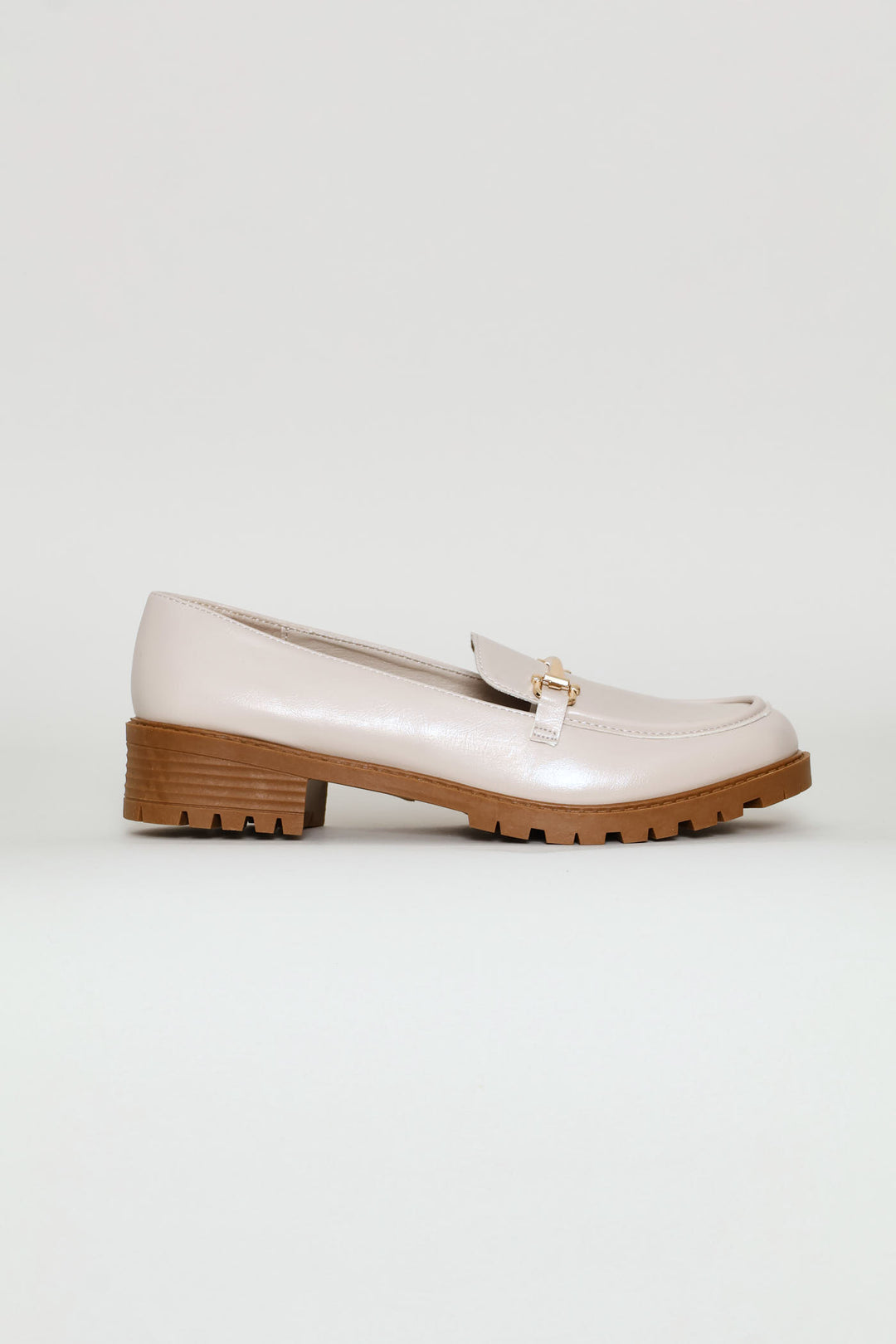 Shiny Bar Trim Loafer - Off White