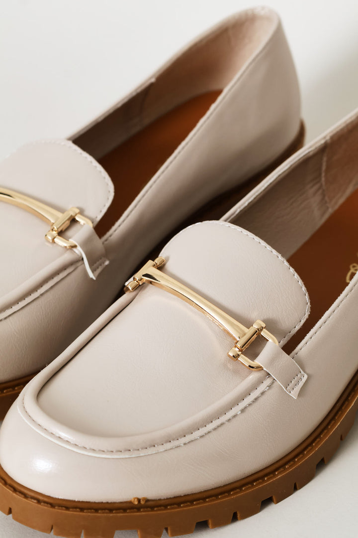 Shiny Bar Trim Loafer - Off White
