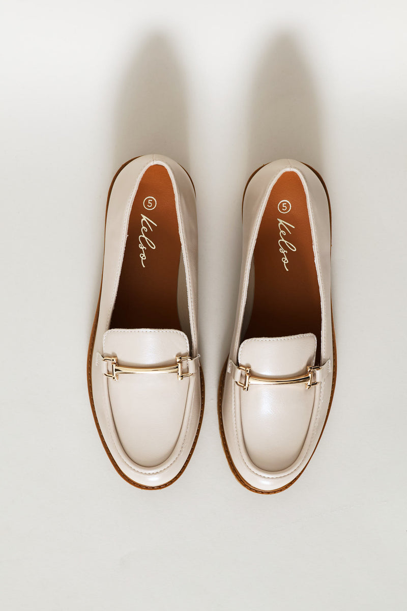 Shiny Bar Trim Loafer - Off White
