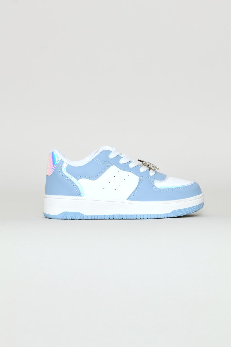 Girls Embellished Court Sneaker - Blue/White
