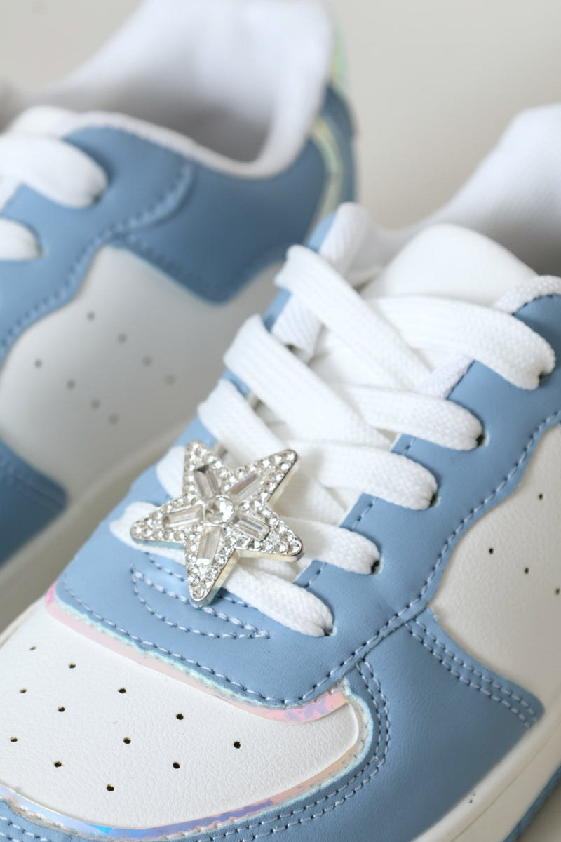 Girls Embellished Court Sneaker - Blue/White