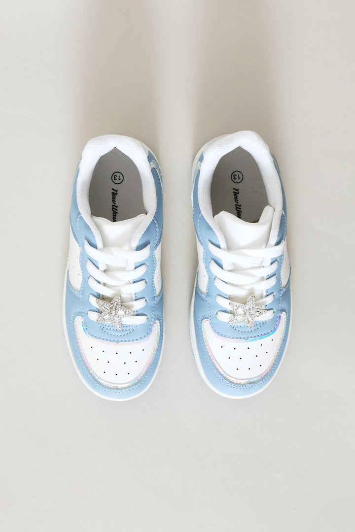 Girls Embellished Court Sneaker - Blue/White