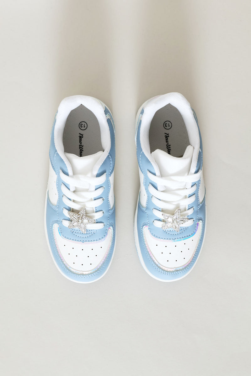 Girls Embellished Court Sneaker - Blue/White