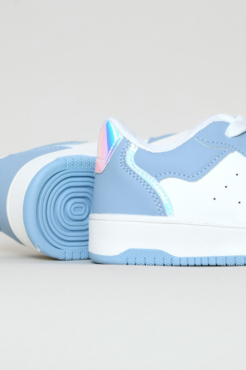 Girls Embellished Court Sneaker - Blue/White