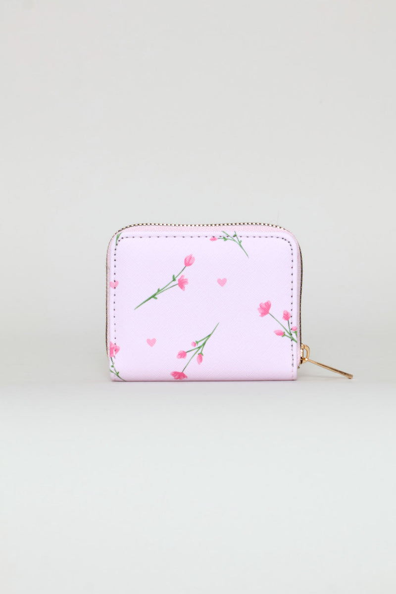 Floral Print Small Zip Around Purse - Light Pink