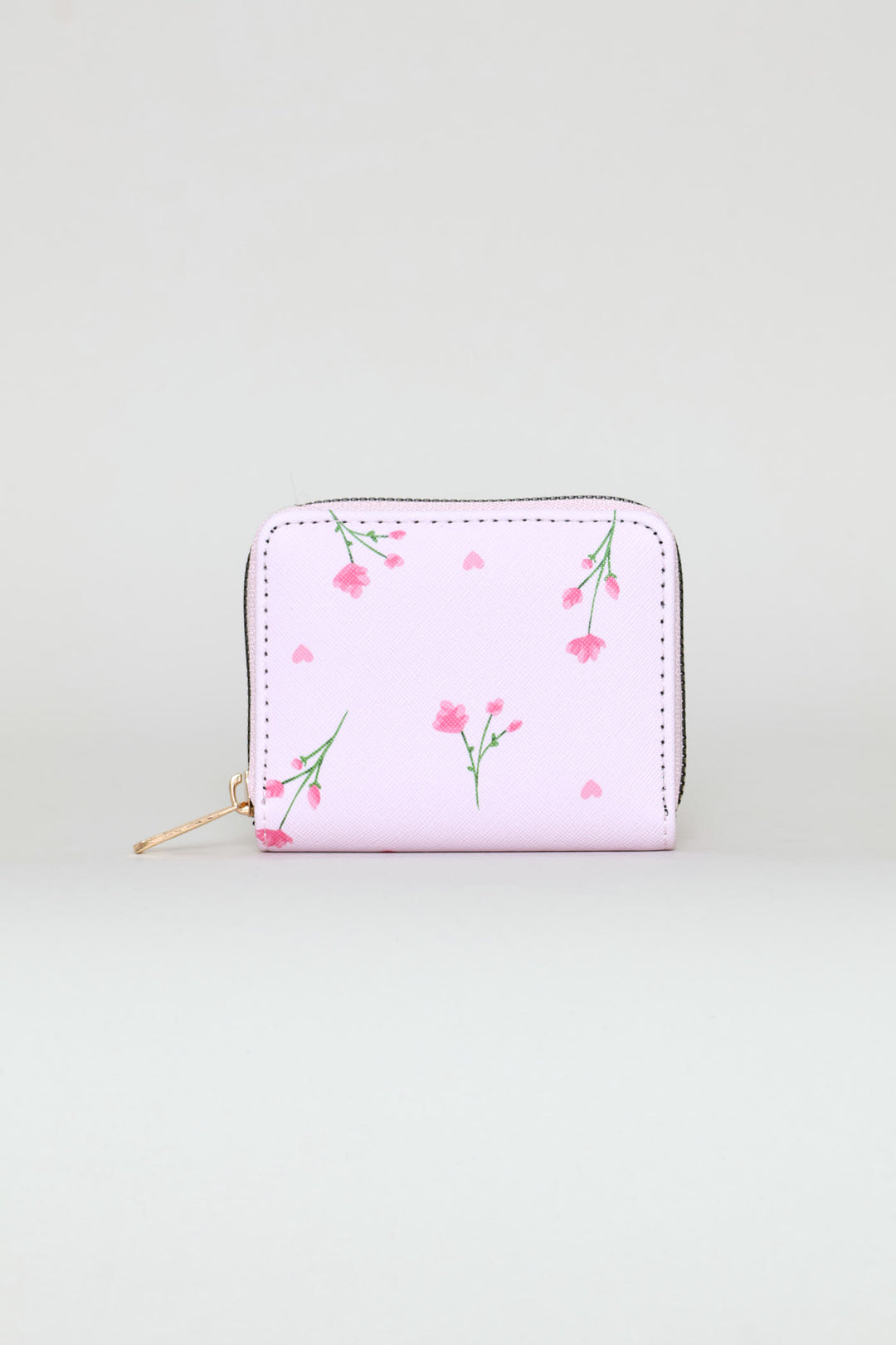 Floral Print Small Zip Around Purse - Light Pink
