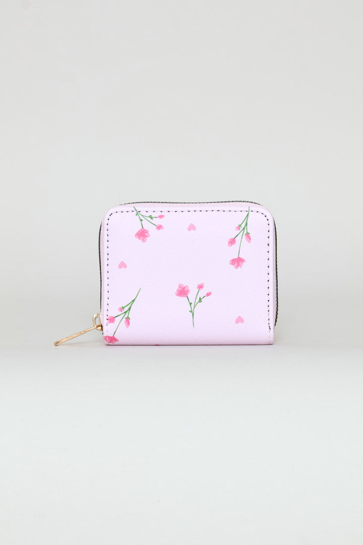 Floral Print Small Zip Around Purse - Light Pink