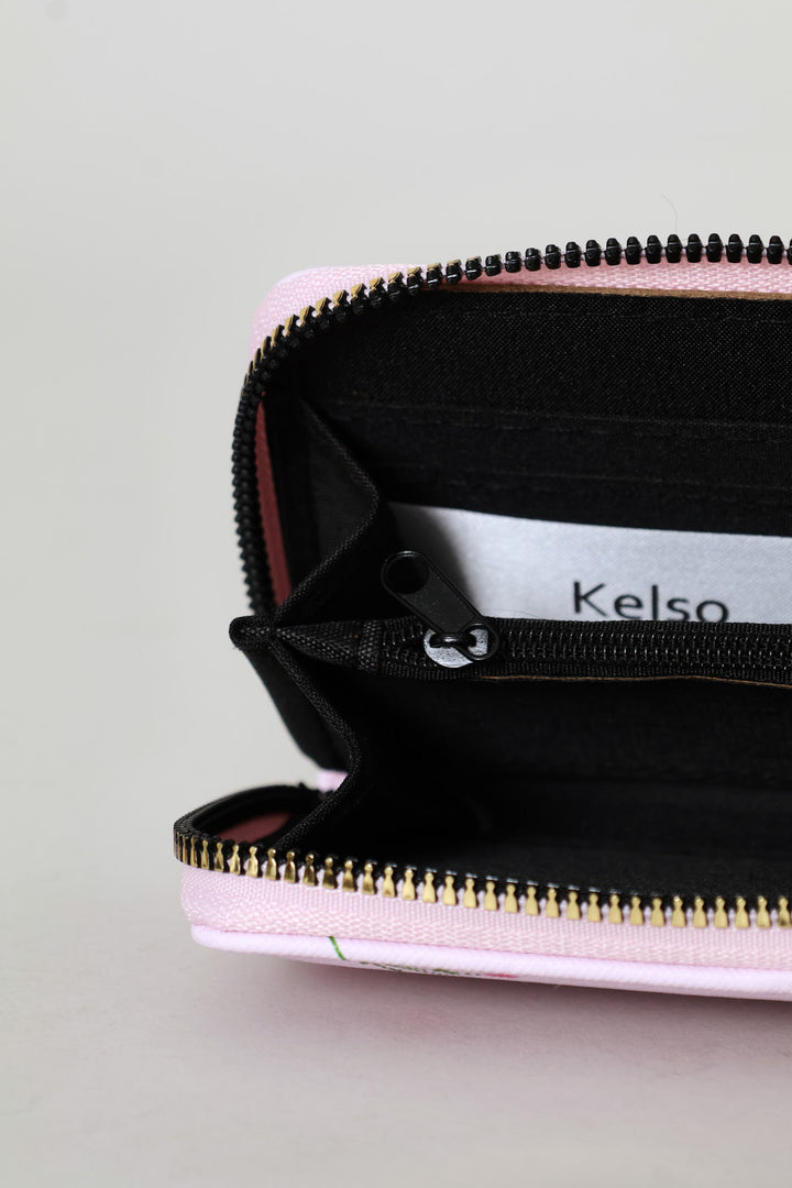 Floral Print Small Zip Around Purse - Light Pink