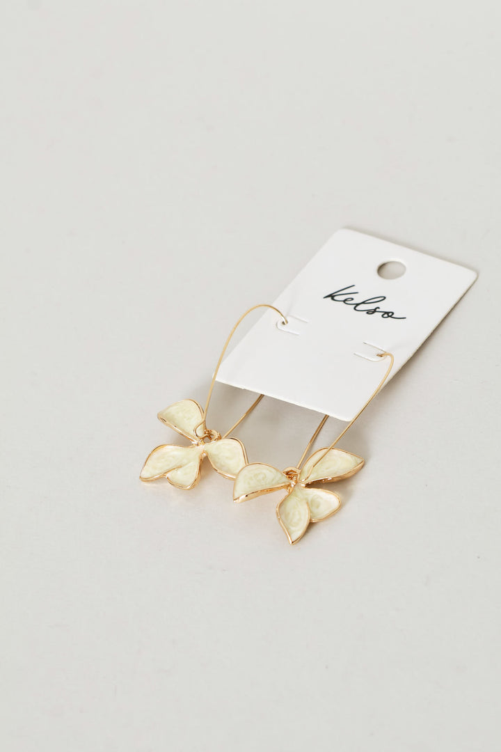 3 Petal Hanging Flower Earrings - Gold