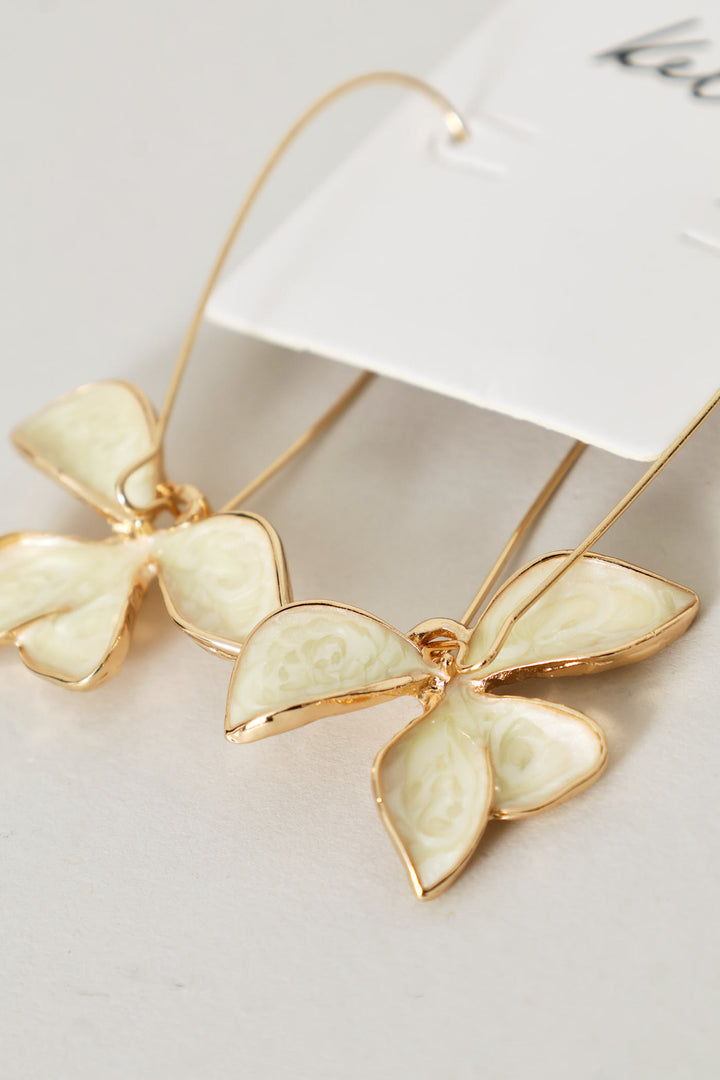 3 Petal Hanging Flower Earrings - Gold