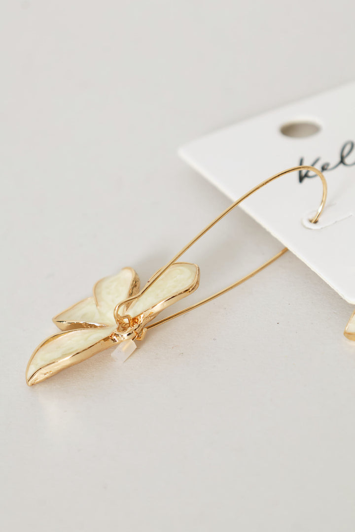 3 Petal Hanging Flower Earrings - Gold