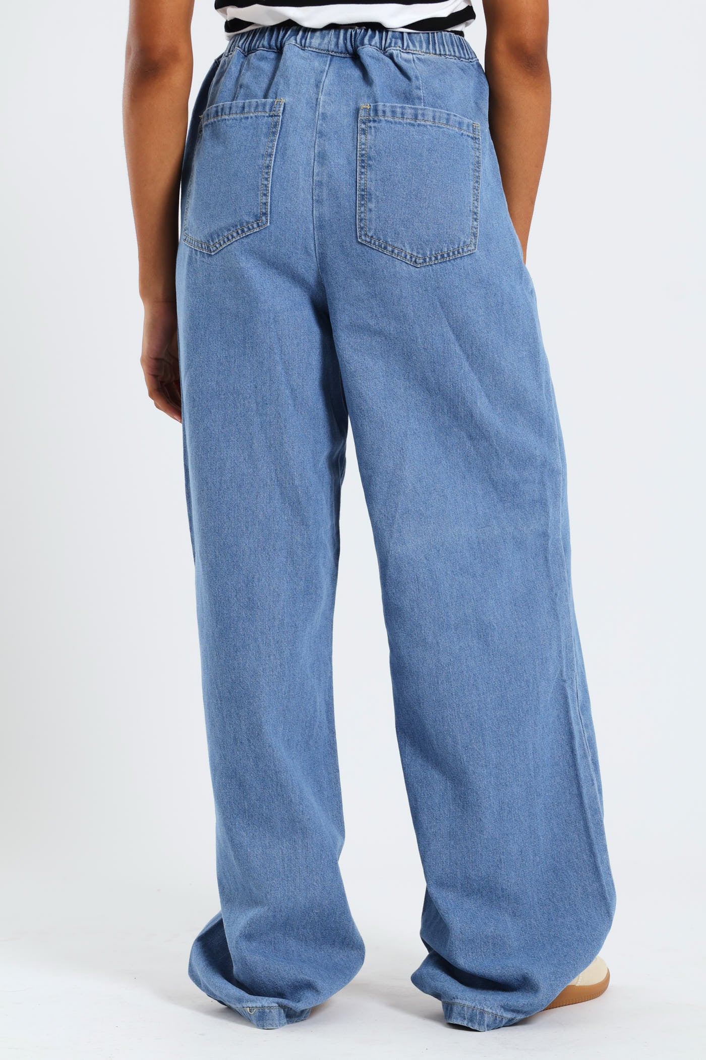 Ladies Drawcord Wide Leg Denim - Mid Blue – Edgars