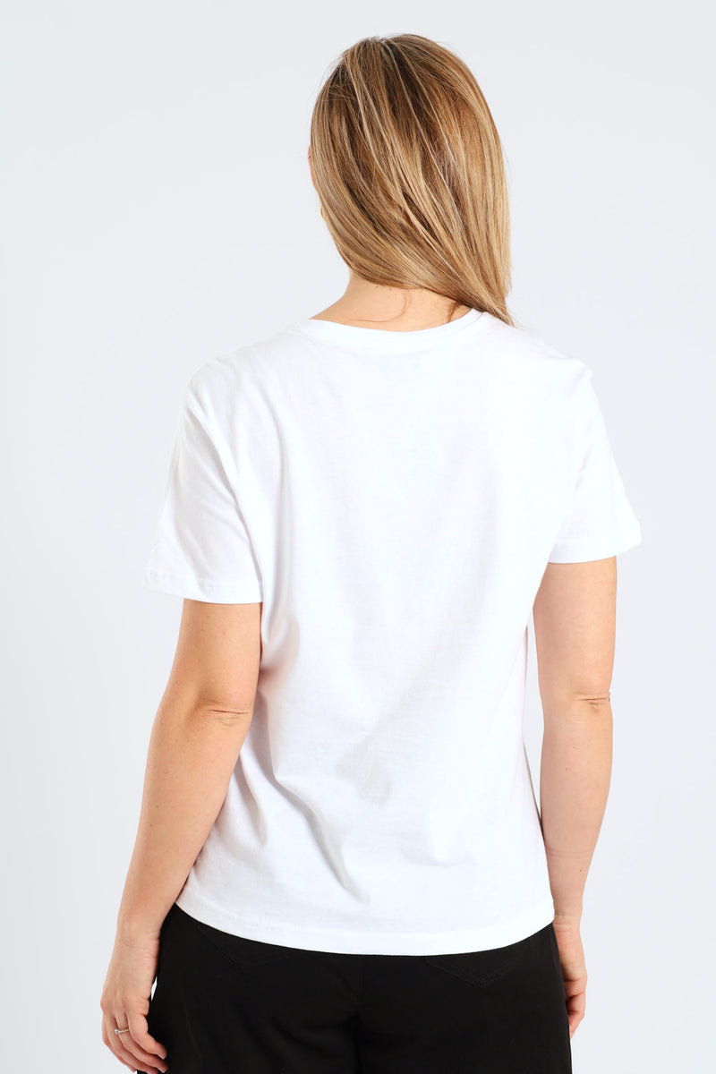 Mind Body Soul Geometric Floral Frame Foil Tee - White