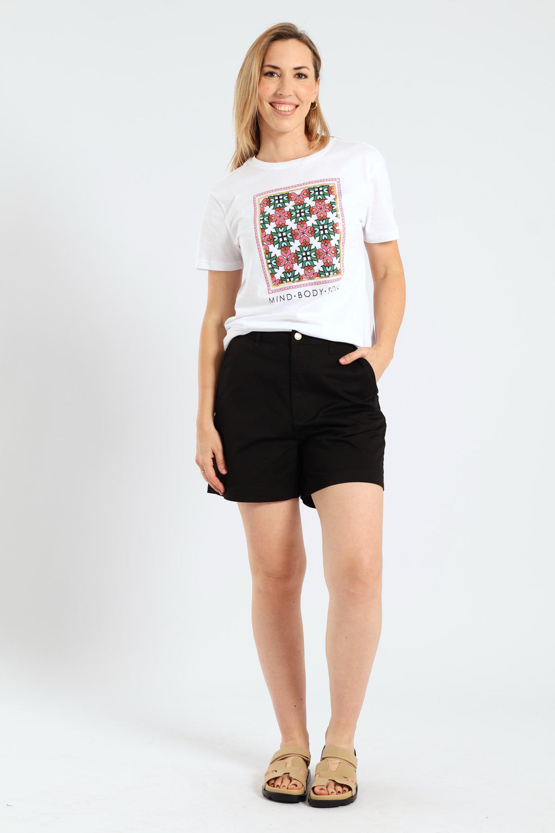 Stretch Sateen Mid Thigh Chino Short - Black