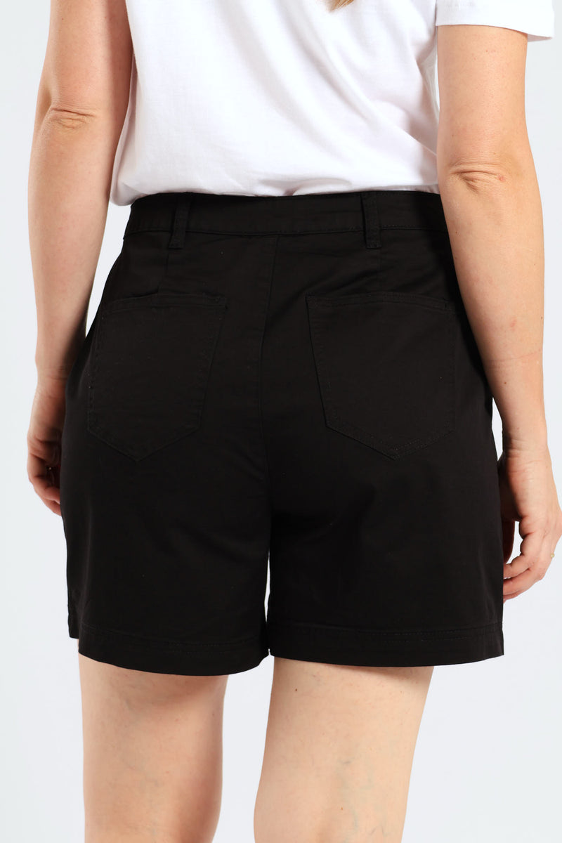 Stretch Sateen Mid Thigh Chino Short - Black