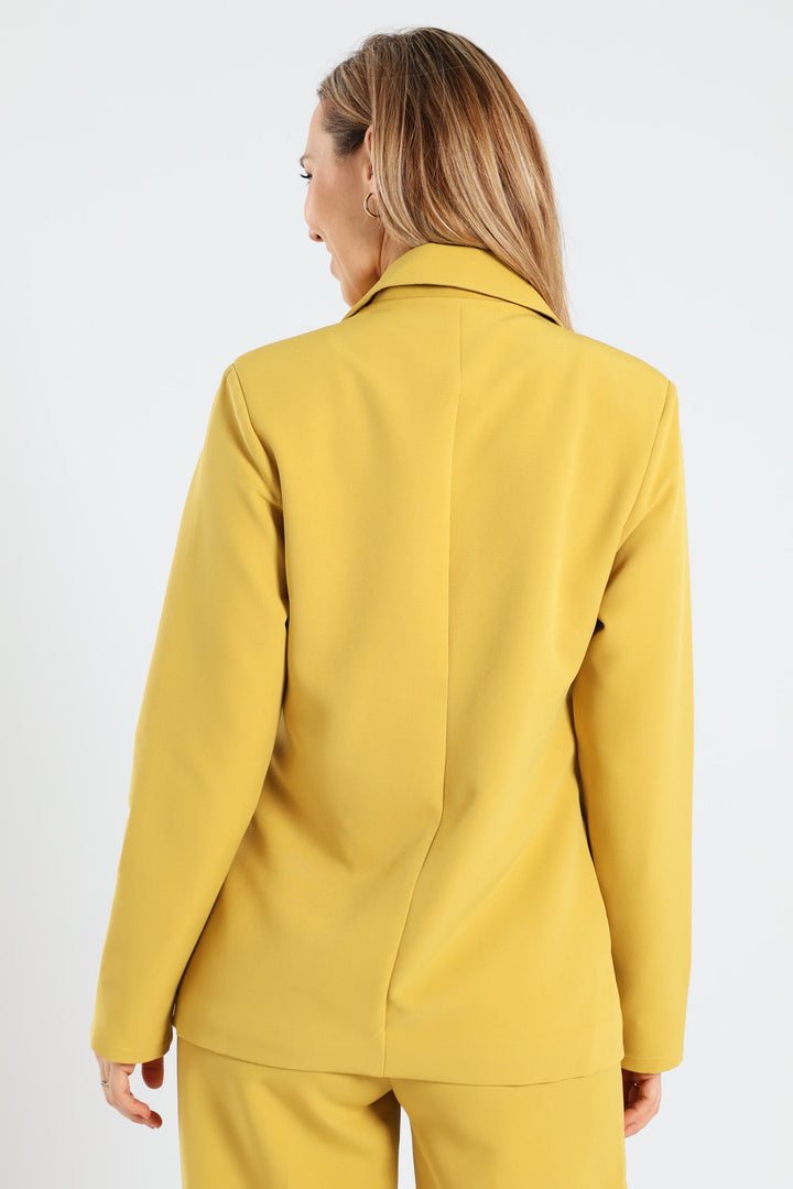 Button Pocket Notch Hem Blazer - Mustard