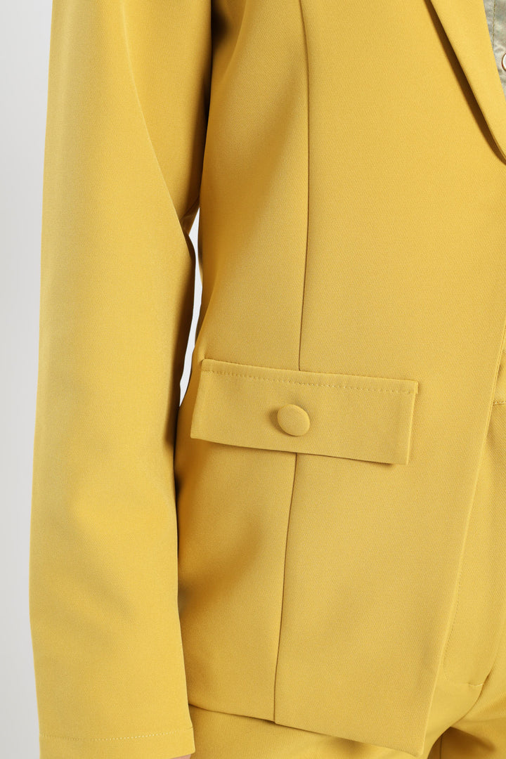 Button Pocket Notch Hem Blazer - Mustard