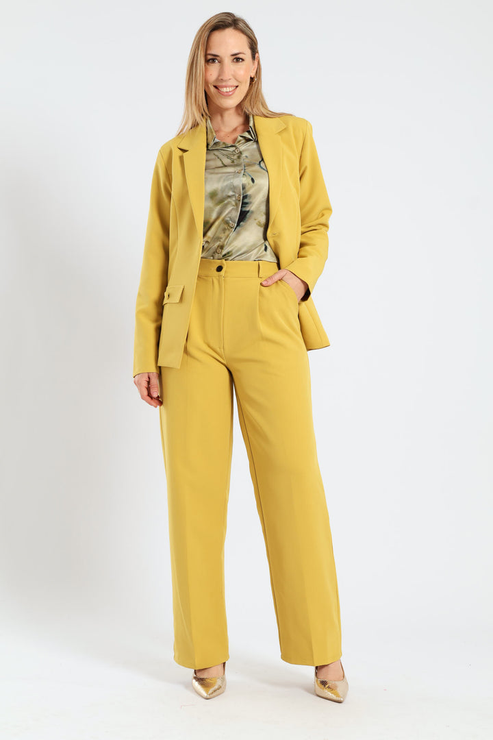Covered Button Wide Leg Pants - Mustard