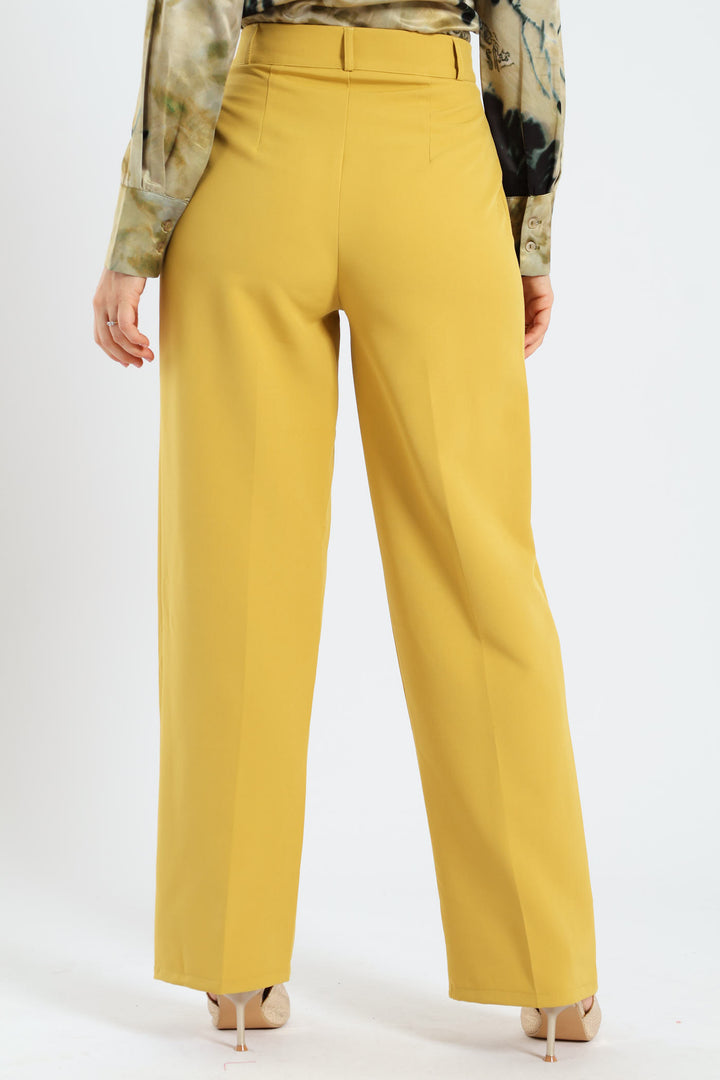 Covered Button Wide Leg Pants - Mustard