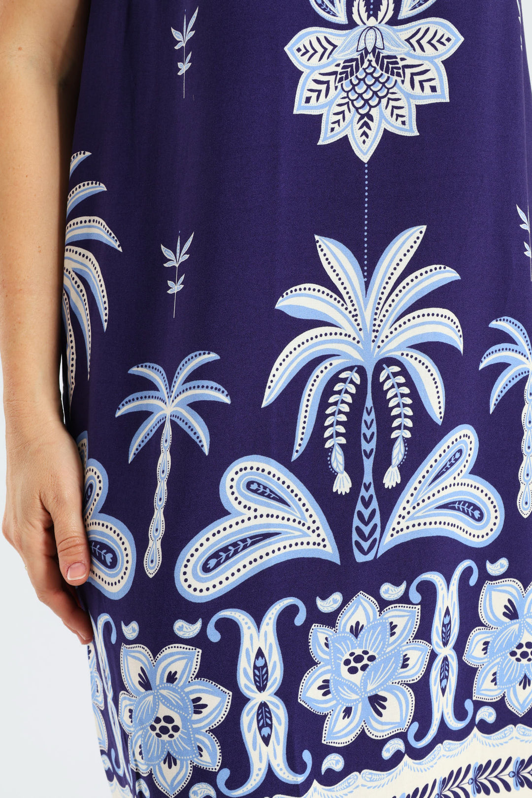 Printed Border Shift Dress - Navy/White