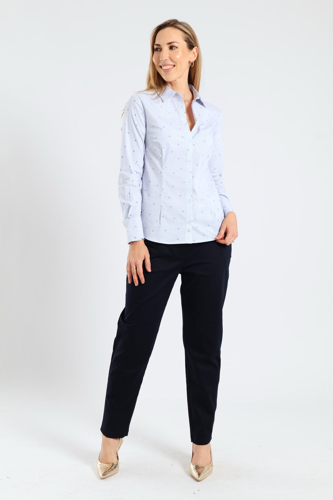 Classic Formal Stripe Geo Shirt - Light Blue