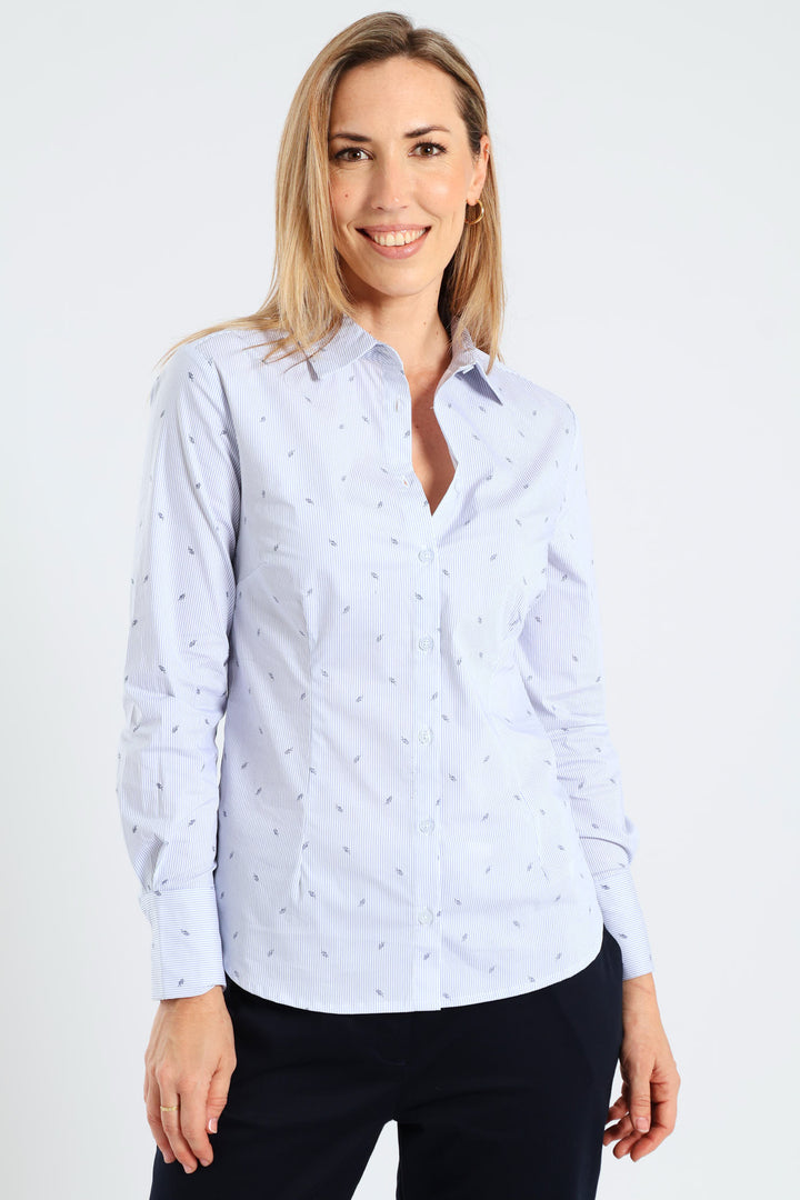 Classic Formal Stripe Geo Shirt - Light Blue