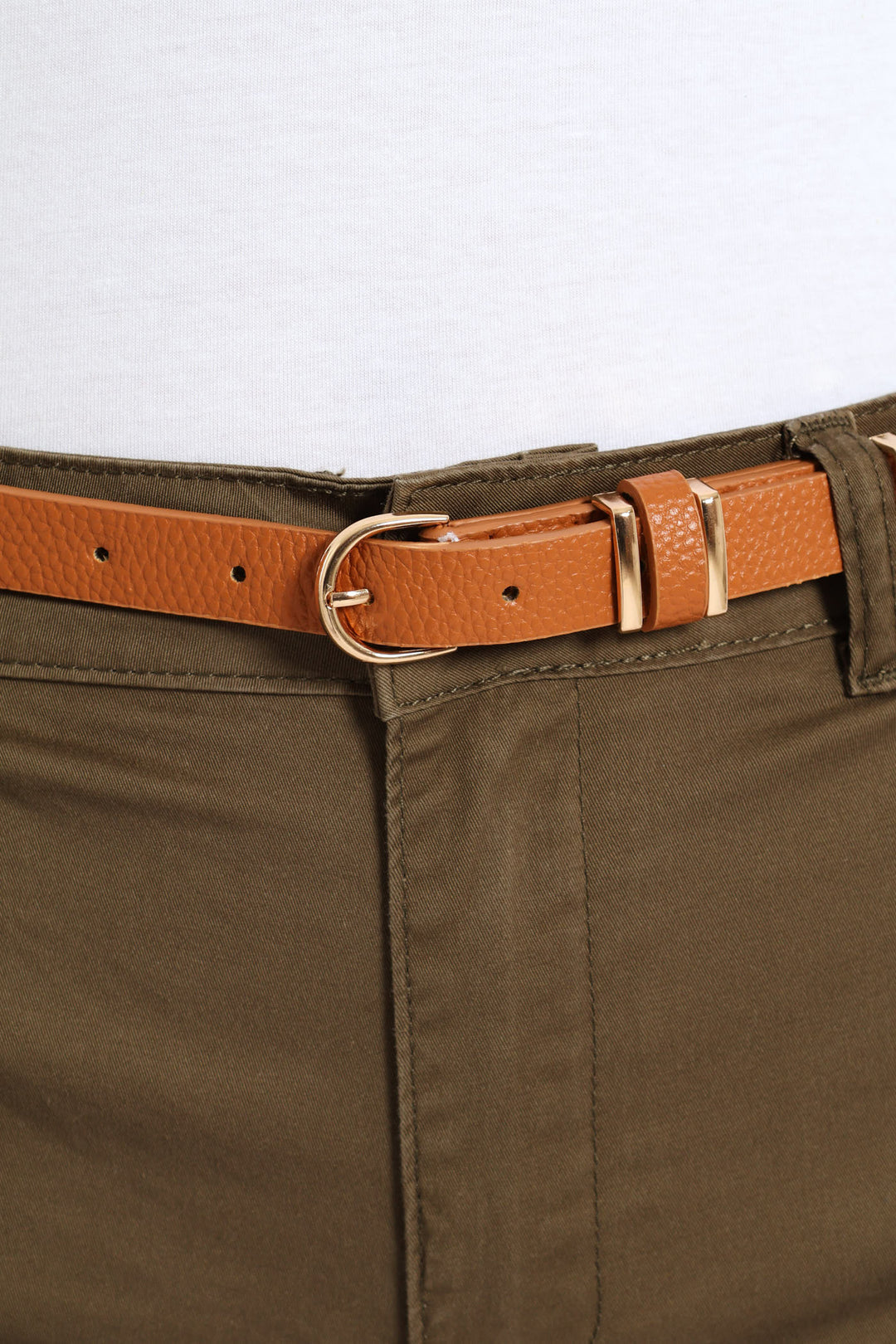 Belted Stretch Sateen Chino Bermuda Shorts - Light Fatigue