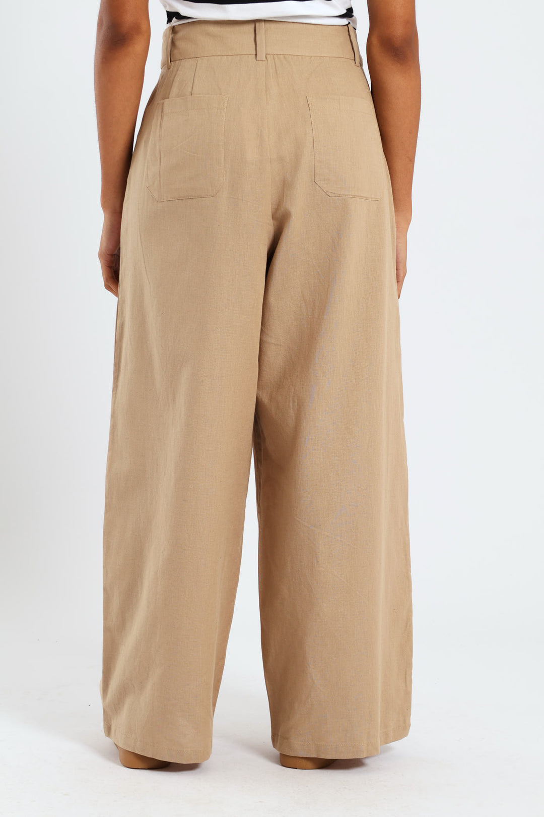 Linen Tailored Wide Leg Pants - Tan