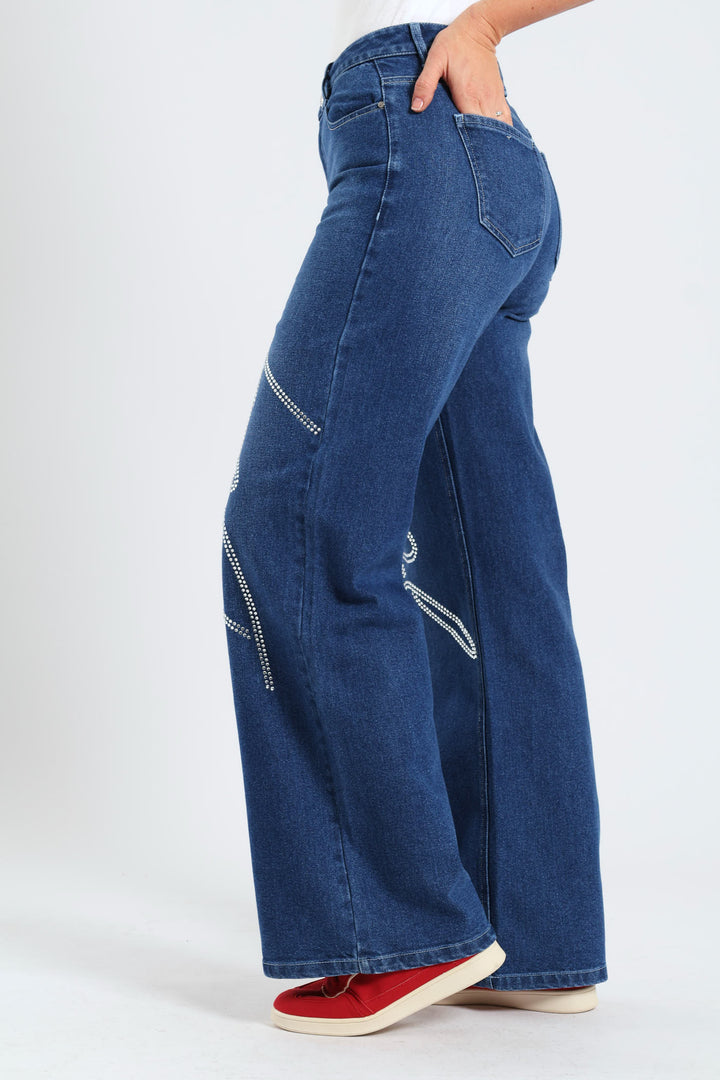 High Waist Wide Leg Denim - Mid Blue