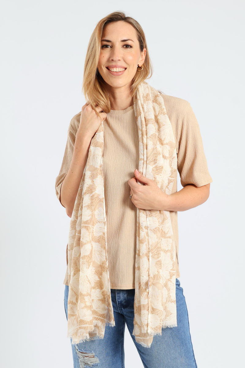 Floral Foil Print Scarf - Stone