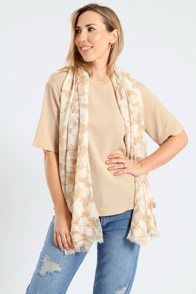 Floral Foil Print Scarf - Stone