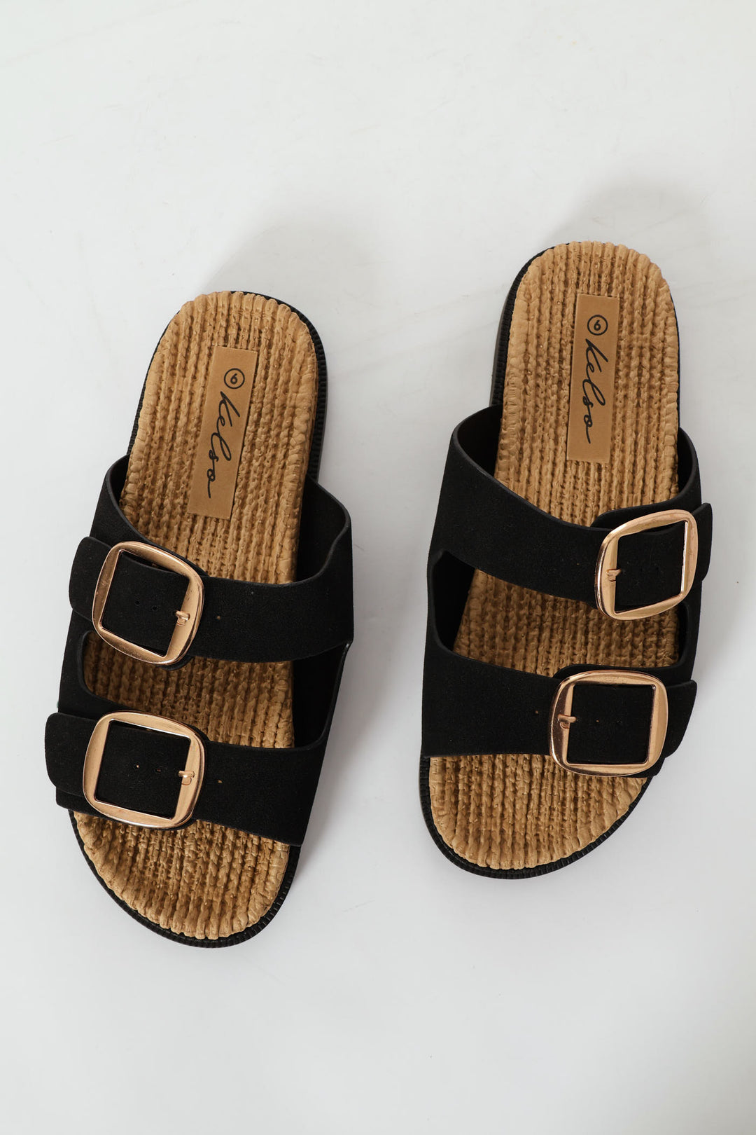 Buckle Detail Espadrille Slide - Black