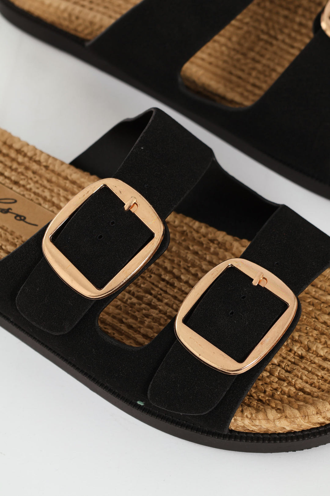 Buckle Detail Espadrille Slide - Black