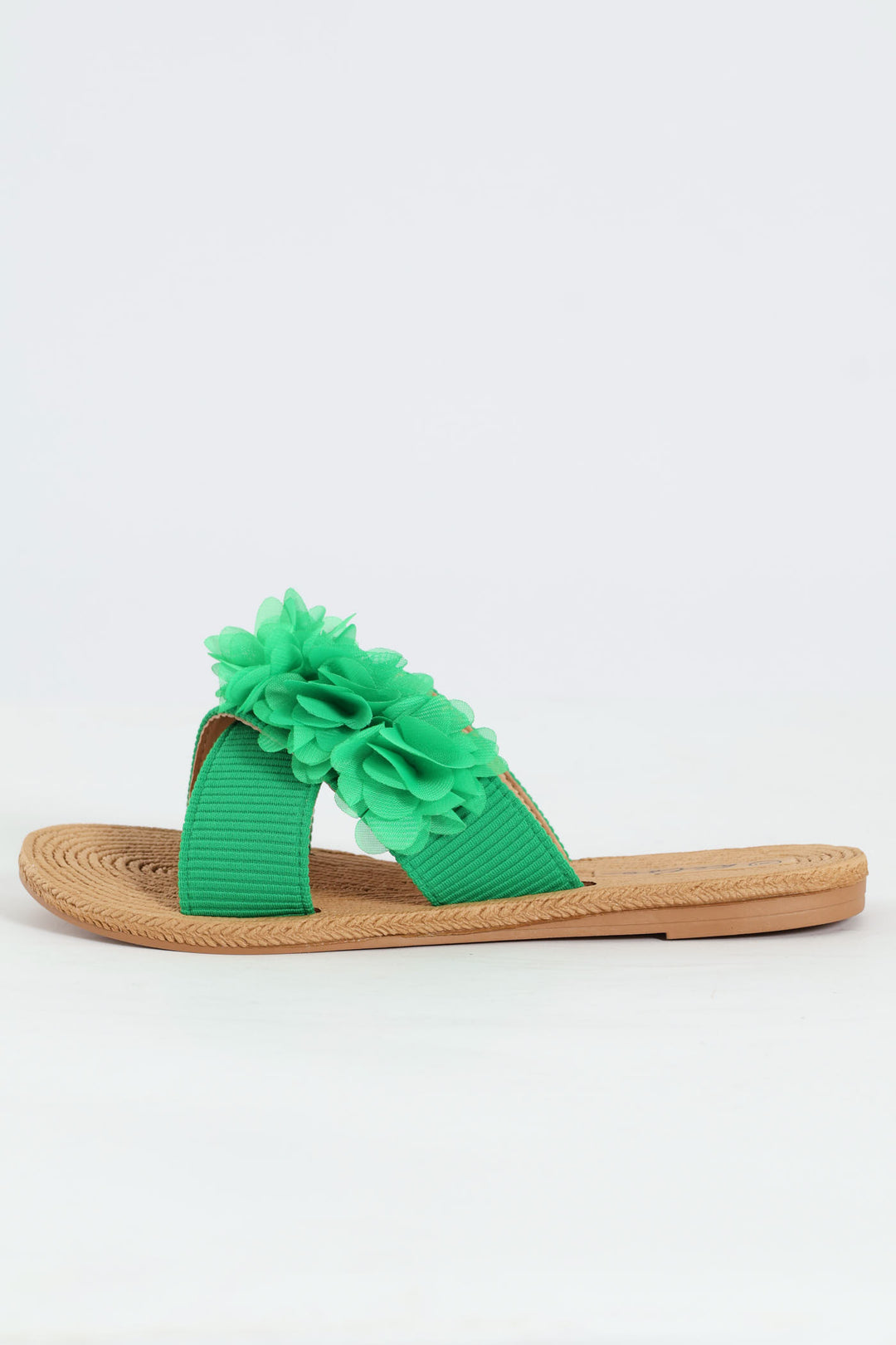 One Band Flower Detail Crosstrap Mule Sandal - Green