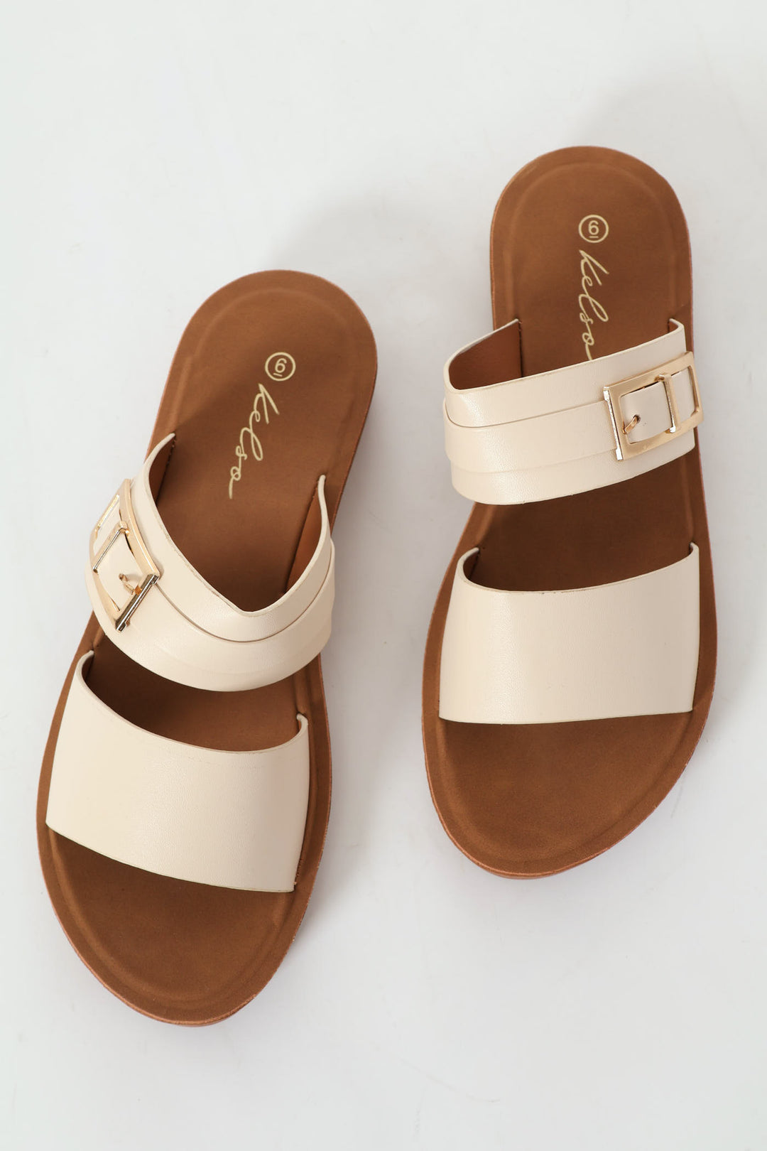 Buckle Detail Double Band Comfort Mule Sandal - Natural