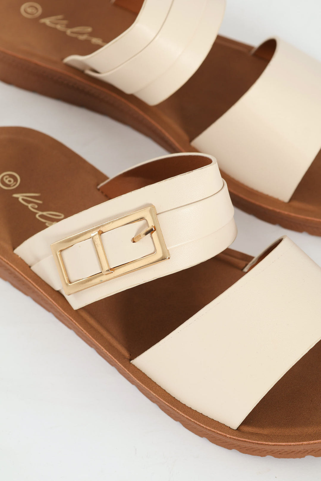 Buckle Detail Double Band Comfort Mule Sandal - Natural