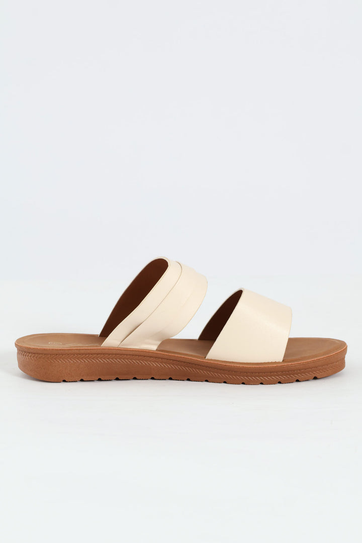 Buckle Detail Double Band Comfort Mule Sandal - Natural