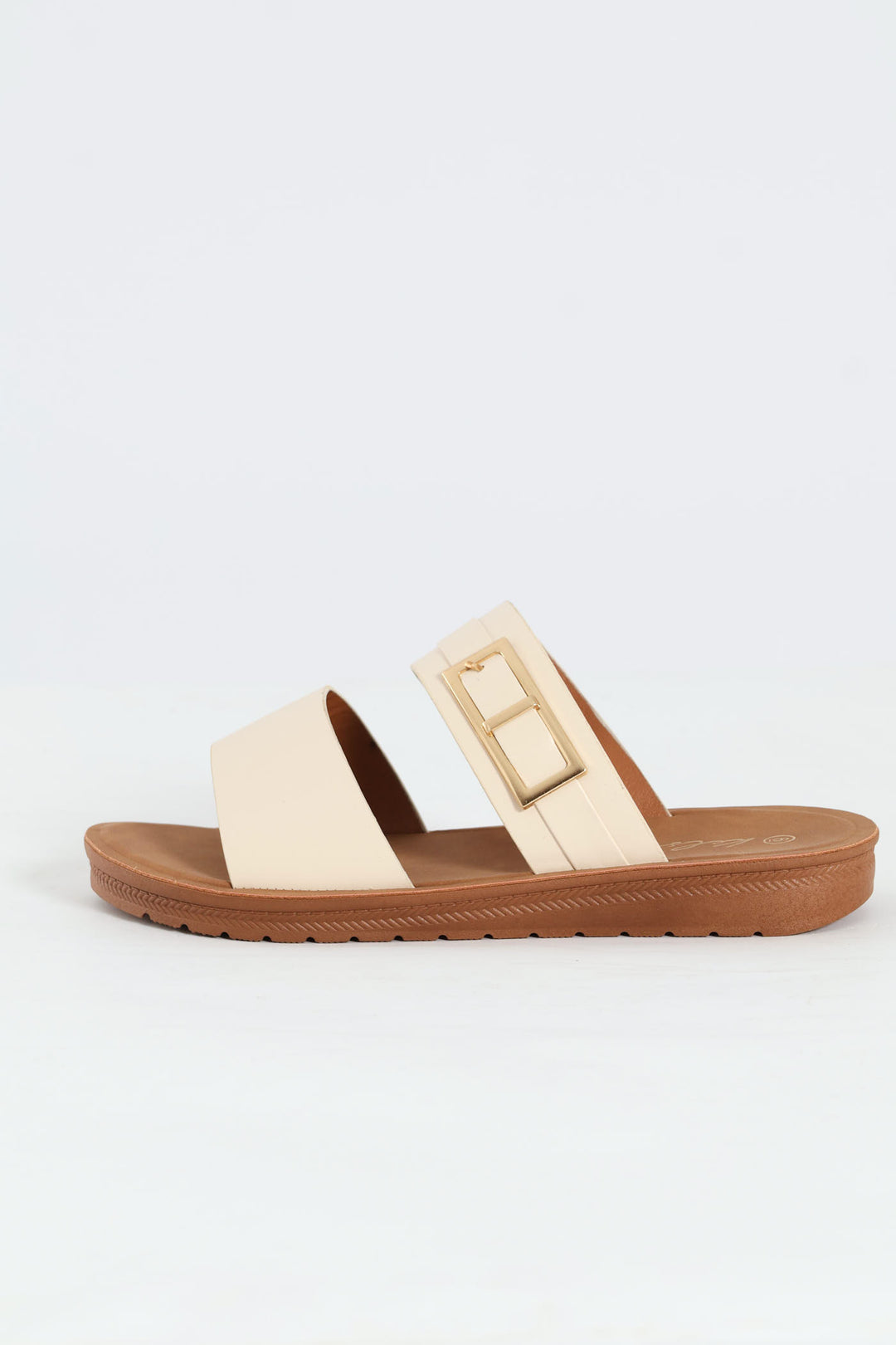 Buckle Detail Double Band Comfort Mule Sandal - Natural